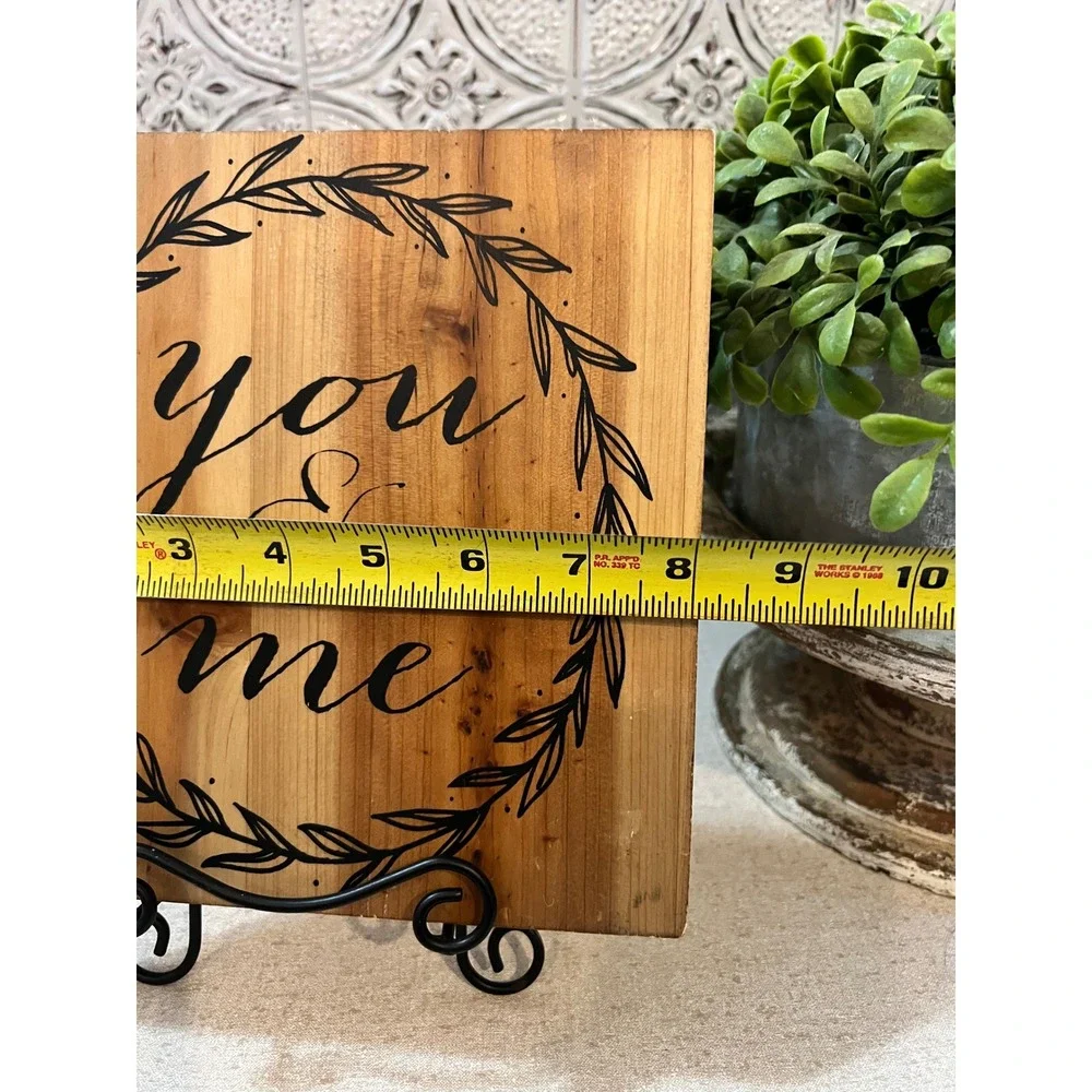 Rustic Wood Block Sign You & Me Farmhouse Wreath Square Plaque Decor 8x8